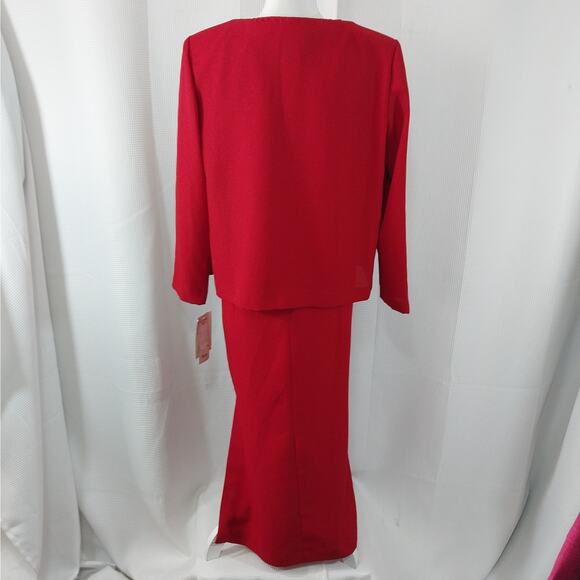NWT! JESSICA HOWARD! RICH RED RIBBON TRIMMED 2 PC DRESS & JACKET SUIT SET! SZ 14 - Picture 5 of 10